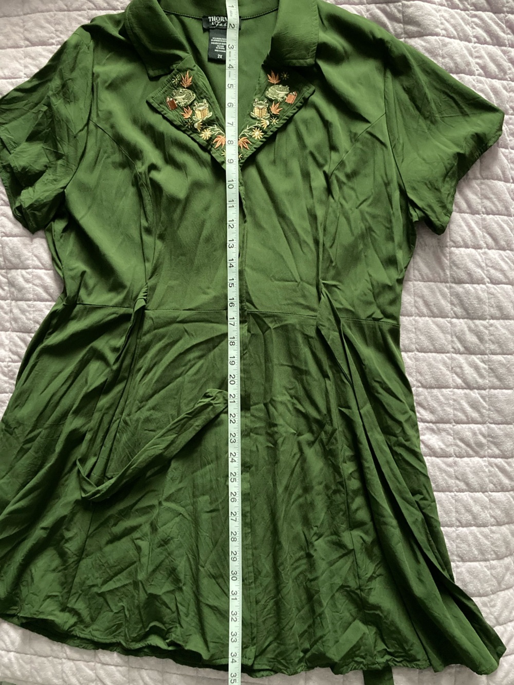 Olive Green Embroidered Button-Front Dress - Picture 4 of 6